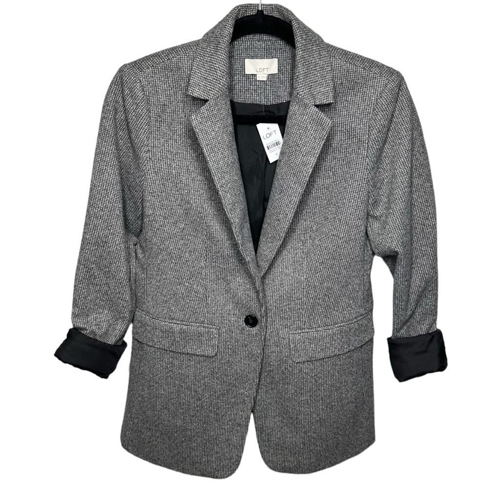 Loft Long Textured Knit Blazer Jacket Gray
